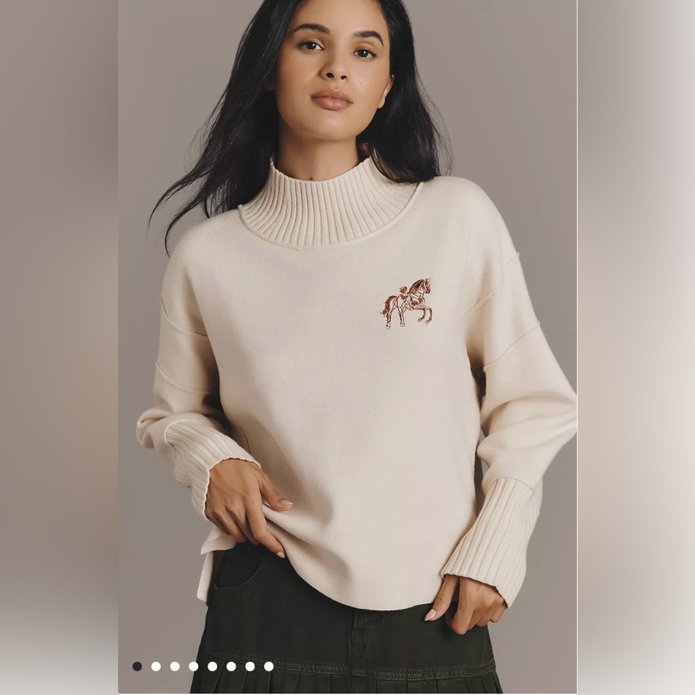 Maeve/Anthropologie The Logan Turtleneck Sweater in Neutral (Horse) Size L. NWT